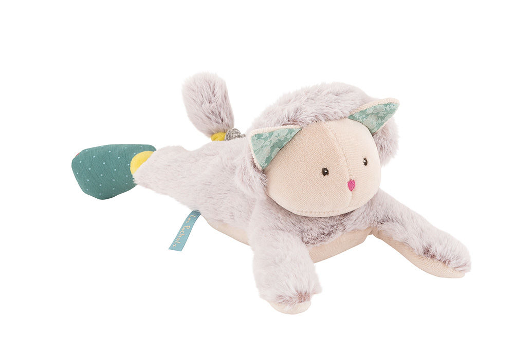  les pachats peluche chat vibreur gris vert 